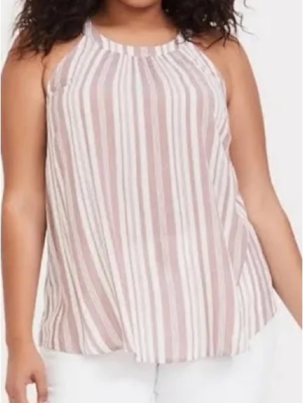 Torrid Stripe High Neck Halter Top Pink White